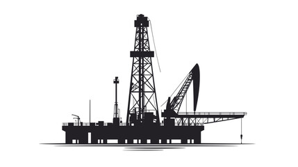 Offshore Oil Rig Drilling Platform Silhouette.