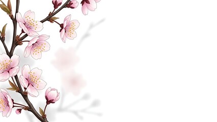 Pink blossom branch on white background