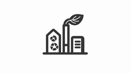 Simple Line Icon of Factory with Recycling Symbol.