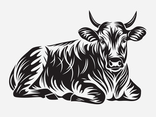 Fototapeta premium black and white illustration of a lying cow
