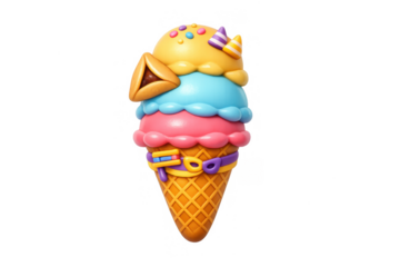 Colorful ice cream cone with playful candy toppings for sweet dessert designs