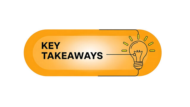 Key takeaways concept with lightbulb on orange background