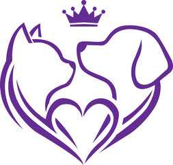 An illustration of a cat and dog being friends for a pet shop logo.