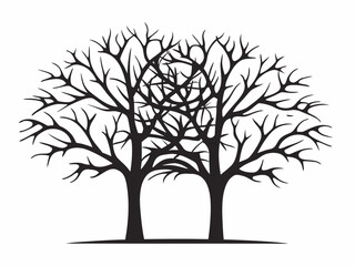 Obraz premium Silhouette of bare trees with intricate branches against a white background