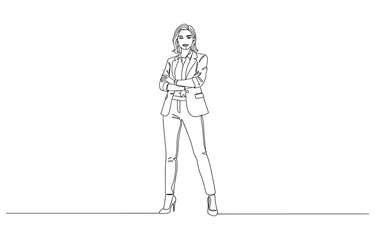 Obraz premium Strong businesswoman showing biceps muscle one continuous line drawing.