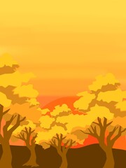 background illustration in a dry savanna but there are still trees growing