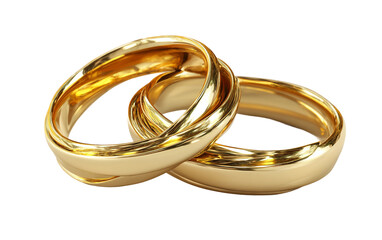 Decorative pair of gold rings styled as symbolic jewelry captured in clean high key studio setup isolated on transparent background PNG