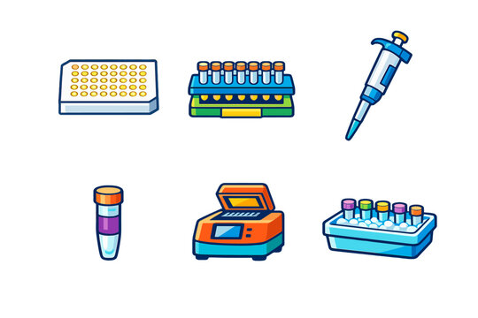 Set of scientific laboratory equipment icons