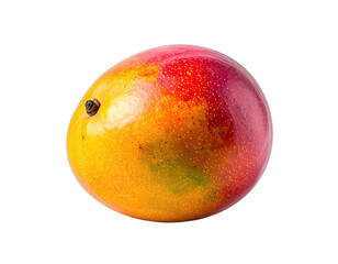 Obraz premium A ripe, colorful mango isolated on a solid black background, showcasing vibrant hues