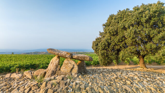 Aerial view of the Sorginaren Txabola dolmen in Spain.