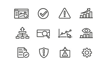  Search Console Tools. Line outline icon set of search console tools: search console