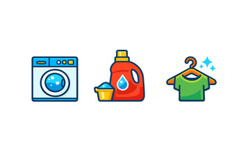 Fototapeta premium Laundry icons with washing machine, detergent, and clean shirt