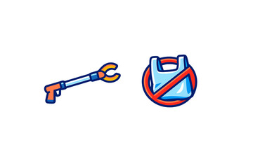 Trash grabber and no plastic bag icon