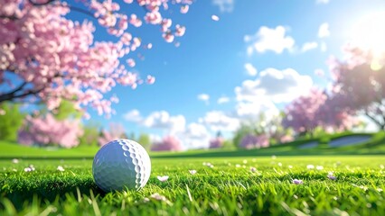 春のゴルフ場 桜満開 ゴルフボール 春コンペ