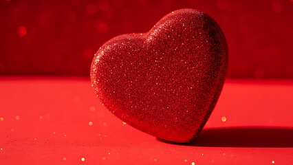 Obraz premium Sparkling red heart on red background