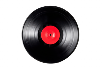 A black record with a red circle on it