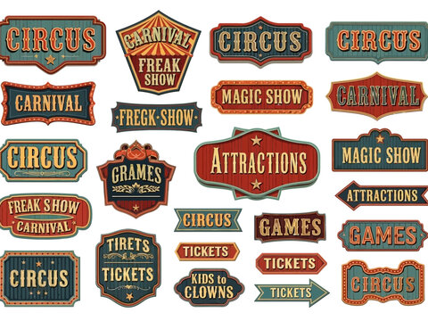 Vintage circus themed label collection