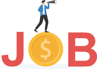 Businessman Looking Through Telescope on Financial JOB