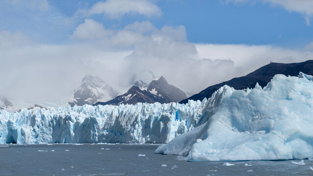Perito Moreno glacier in Argentina, national park Los Glaciares, wide panoramic view from the water