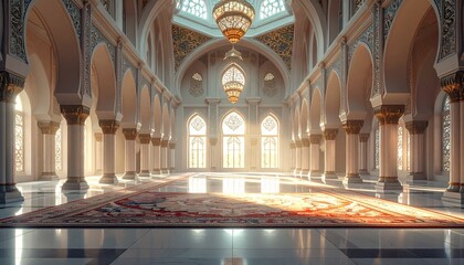 Grand Mosque Interior with Arches and Domes.
