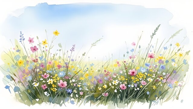 Ilustraci&oacute;n en acuarela de un fondo abstracto de flores de primavera con un espacio de copia.
 IA generativa
