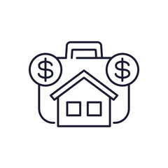 Real estate investing line icon with house and portfolio
