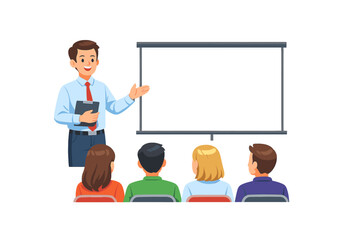 Confident presenter leading a business meeting or educational seminar