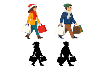 Couple Shopping with Bags and Winter Clothes