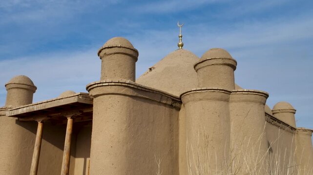 The Agybay Batyr Mausoleum. The structure is constructed of mud bricks and clay mortar.