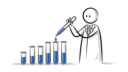 Sketch style scientist handling test tubes with precision in laboratory