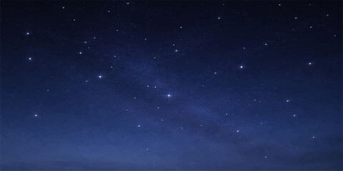 A dark cosmic starfield reveals a vast starry night sky background featuring a blue nebula and the milky way galaxy shimmering across the deep outer space universe - © lima