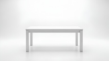 Minimalist White Rectangular Table on Clean Studio Background.