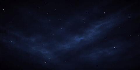 A deep blue galaxy nebula glows within a dark starry night sky filled with bright stars and cosmic light across a vast abstract fantasy starfield of the outer space universe © lima