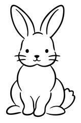 Fototapeta premium Cartoon rabbit sitting with simple features and outline design 