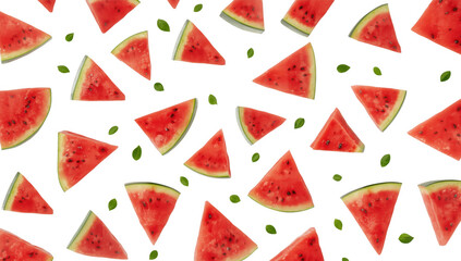 Watermelon Slices Pattern , Fresh Fruit and Leaves, Summer Theme, Stock Media