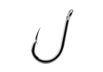 Fishing hook made of shiny metal isolated on transparent background