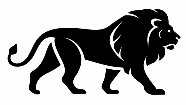 Majestic lion walking in profile view with strong mane