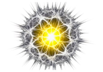 Vibrant yellow energy explosion with white and black abstract details isolated on transparent background