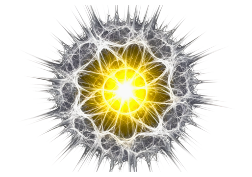 Vibrant yellow energy explosion with white and black abstract details isolated on transparent background - Powered by Adobe