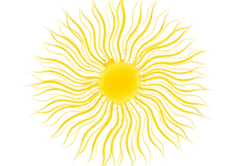 Yellow sun icon with rays isolated on transparent background symbol