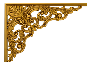 Golden ornate corner frame with floral design isolated on transparent background