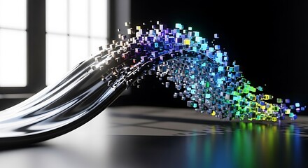 Fiber Optic Cable with Colorful Data Stream.