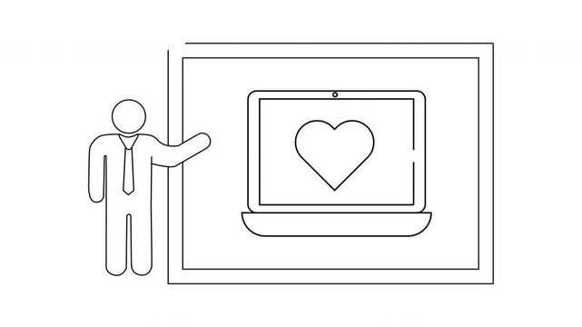Online Love Presentation - Single Line Art Style Illustration.