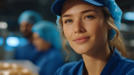 A clean industrial environment shows coordinated teamwork at the food factory, where raw ingredients are transformed into packaged consumer products. cinematic color correction, natural uneven