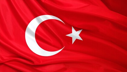 Obraz premium Flat digital rendering of Turkey’s national flag with red field, white crescent open to the right, and five-pointed star.