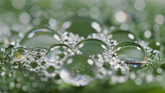Water Droplets on Green Leaves Closeup.