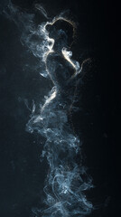 Ethereal female silhouette composed of rising smoke and sparkling gold dust against black