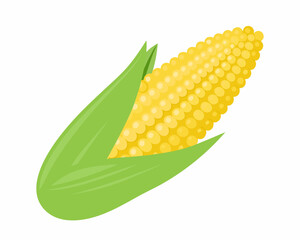 A vibrant illustration of a ripe yellow corn cob with green husks