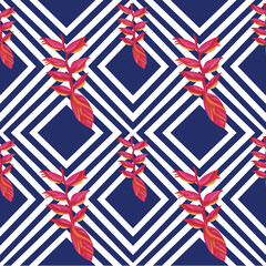 Fototapeta premium Tropical flowers geometric ethnic patterns traditional design for background carpet wallpaper clothing wrapping batik vector illustration embroidery style