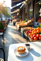 Coffee breakfast in Baku, Azerbaijan. Coffee and bakery. Cappuccino and croissant. 
